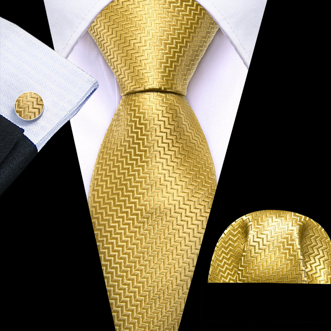 Golden Blocks Tie, Pocket Square and Cufflinks tie sets    - Sophisticated Gentlemen
