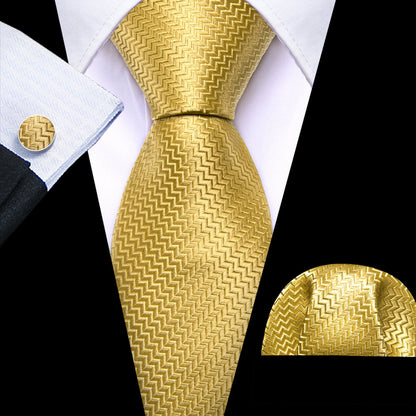 Golden Blocks Tie, Pocket Square and Cufflinks tie sets    - Sophisticated Gentlemen