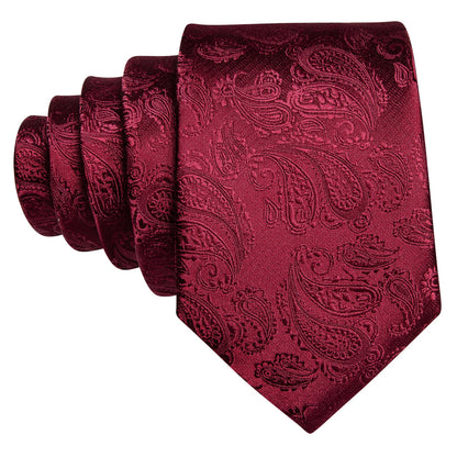 Red Paisley Silk XL Tie, Pocket Square and Cufflinks tie sets    - Sophisticated Gentlemen