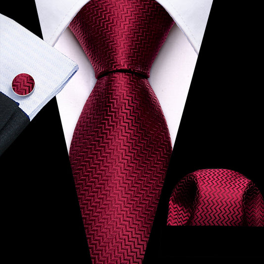 Red Ornament XL Tie, Pocket Square and Cufflinks tie sets    - Sophisticated Gentlemen