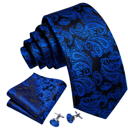 Deep Blue Paisley XL Tie, Pocket Square and Cufflinks tie sets    - Sophisticated Gentlemen