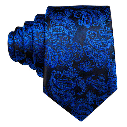 Deep Blue Paisley XL Tie, Pocket Square and Cufflinks tie sets    - Sophisticated Gentlemen