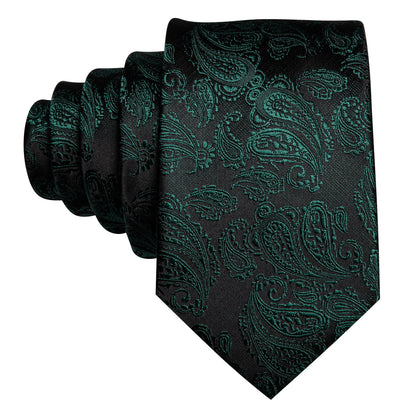 Black and Green Paisley XL Tie, Pocket Square and Cufflinks tie sets    - Sophisticated Gentlemen