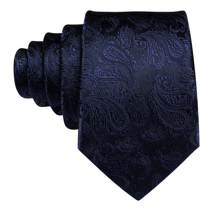 Navy Blue Paisley XL Tie, Pocket Square and Cufflinks tie sets    - Sophisticated Gentlemen
