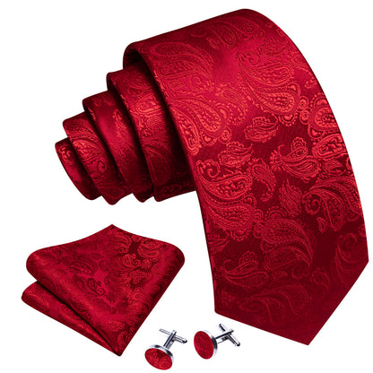 Light Red Paisley XL Tie, Pocket Square and Cufflinks tie sets    - Sophisticated Gentlemen