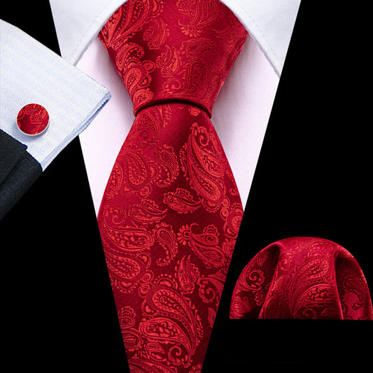 Light Red Paisley XL Tie, Pocket Square and Cufflinks tie sets    - Sophisticated Gentlemen