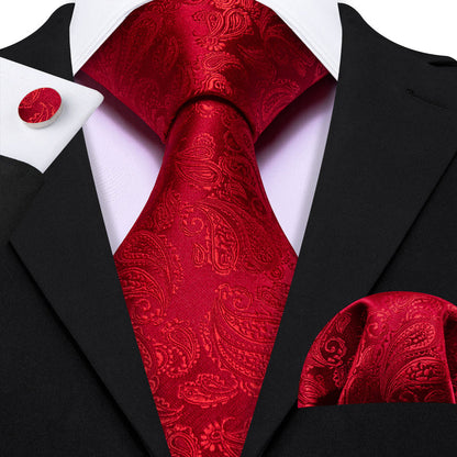 Light Red Paisley XL Tie, Pocket Square and Cufflinks tie sets    - Sophisticated Gentlemen