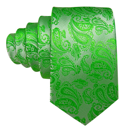 Green Paisley XL Tie, Pocket Square and Cufflinks tie sets    - Sophisticated Gentlemen