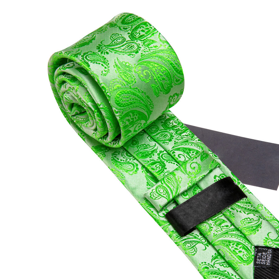 Green Paisley XL Tie, Pocket Square and Cufflinks tie sets    - Sophisticated Gentlemen