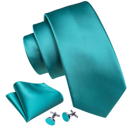 Acid Blue Solid Silk Tie, Pocket Square and Cufflinks Set tie sets    - Sophisticated Gentlemen
