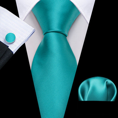 Acid Blue Solid Silk Tie, Pocket Square and Cufflinks Set tie sets    - Sophisticated Gentlemen