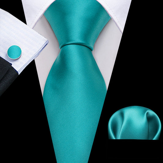 Acid Blue Solid Silk Tie, Pocket Square and Cufflinks Set tie sets    - Sophisticated Gentlemen
