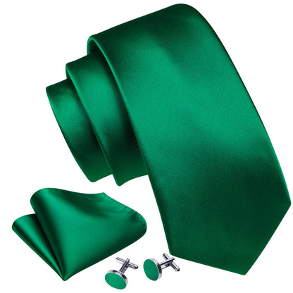 Emerald Green Solid Silk Tie, Pocket Square and Cufflinks Set tie sets    - Sophisticated Gentlemen