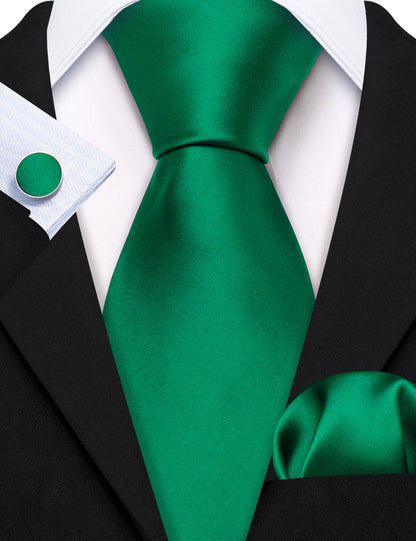 Emerald Green Solid Silk Tie, Pocket Square and Cufflinks Set tie sets    - Sophisticated Gentlemen