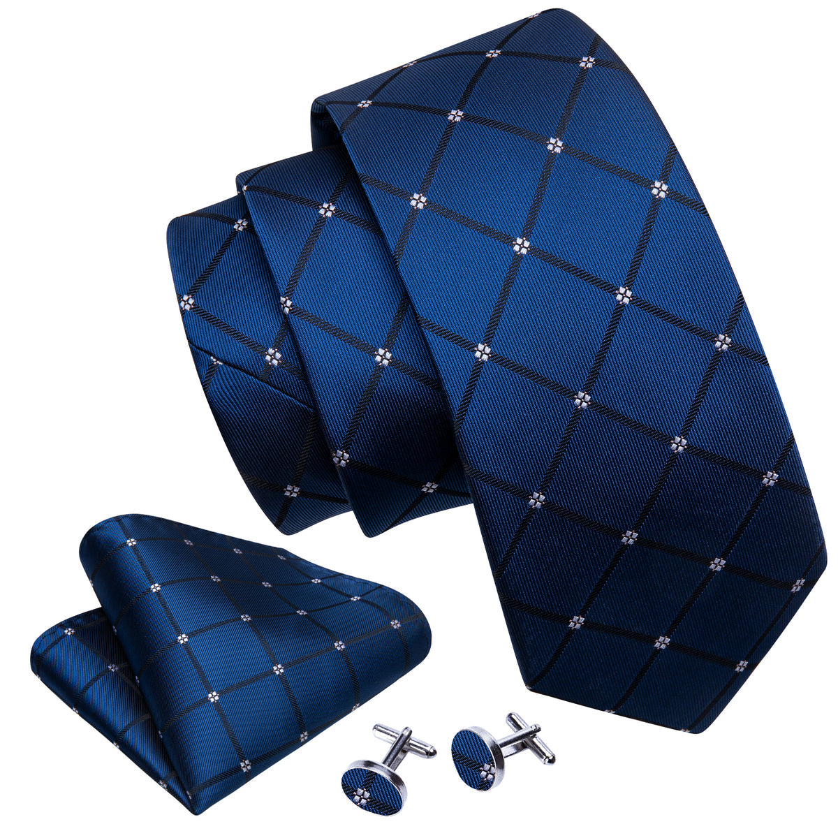 Navy Blue Lattice Tie, Pocket Square and Cufflinks Set tie sets    - Sophisticated Gentlemen