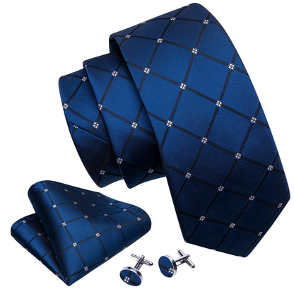 Navy Blue Lattice Tie, Pocket Square and Cufflinks Set tie sets    - Sophisticated Gentlemen