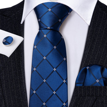 Navy Blue Lattice Tie, Pocket Square and Cufflinks Set tie sets    - Sophisticated Gentlemen