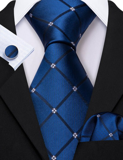 Navy Blue Lattice Tie, Pocket Square and Cufflinks Set tie sets    - Sophisticated Gentlemen