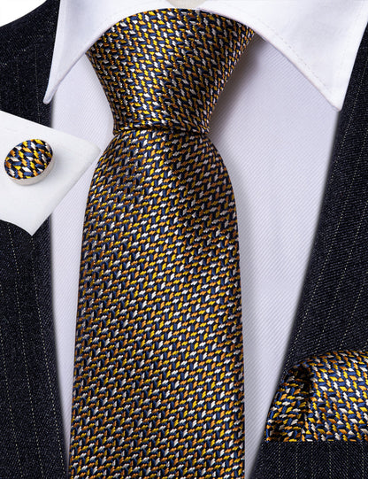 Gold White Silk Tie, Pocket Square and Cufflinks Set tie sets    - Sophisticated Gentlemen