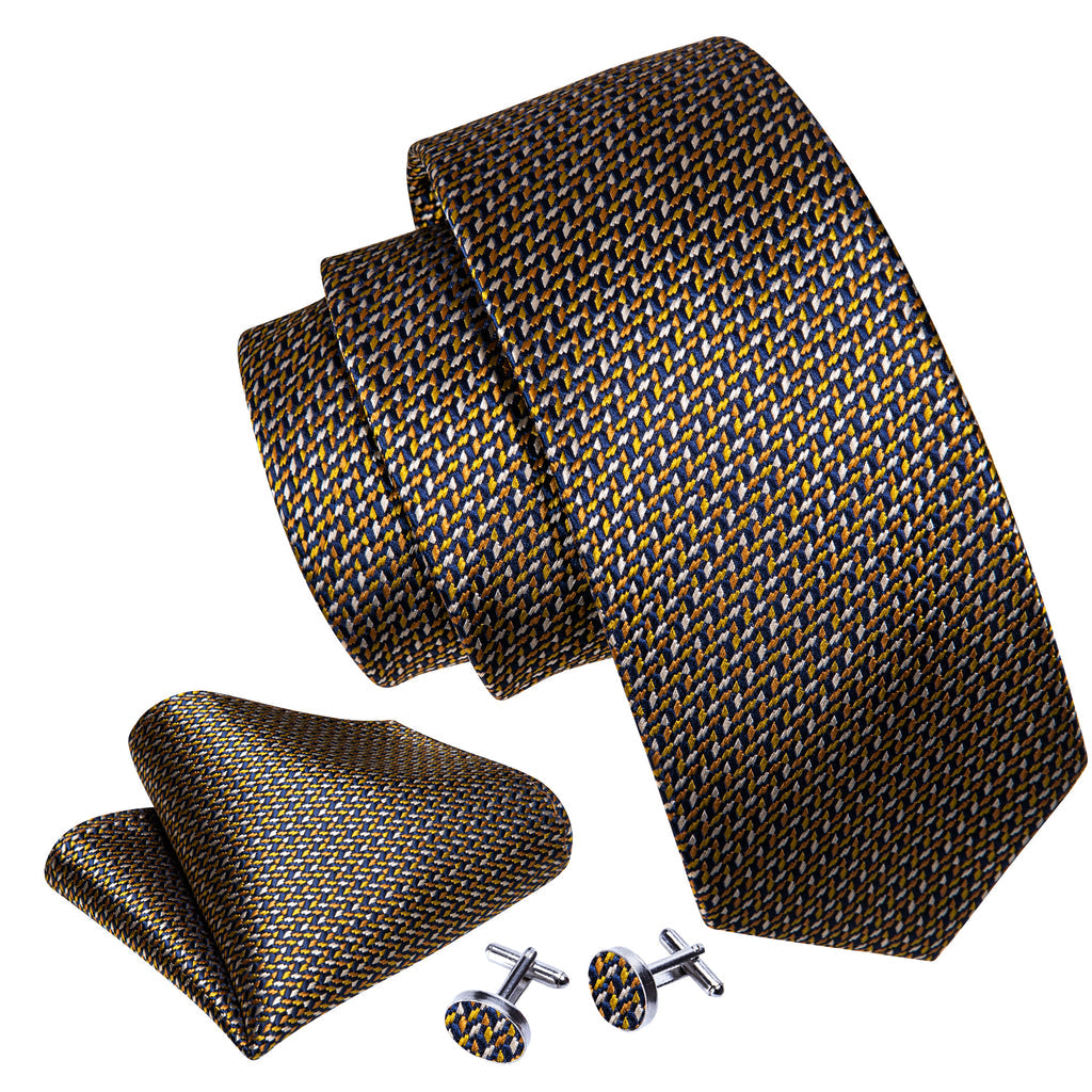 Gold White Silk Tie, Pocket Square and Cufflinks Set tie sets    - Sophisticated Gentlemen