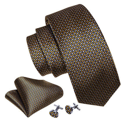 Gold White Silk Tie, Pocket Square and Cufflinks Set tie sets    - Sophisticated Gentlemen