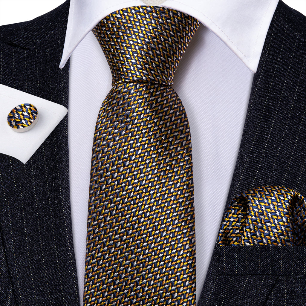 Gold White Silk Tie, Pocket Square and Cufflinks Set tie sets    - Sophisticated Gentlemen
