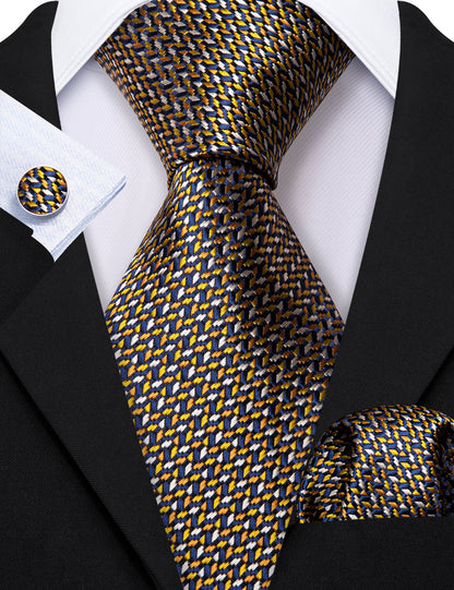 Gold White Silk Tie, Pocket Square and Cufflinks Set tie sets    - Sophisticated Gentlemen