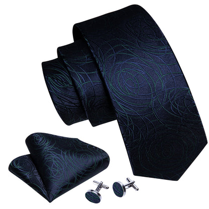 Blue Green Line Silk Tie, Pocket Square and Cufflinks Set tie sets    - Sophisticated Gentlemen