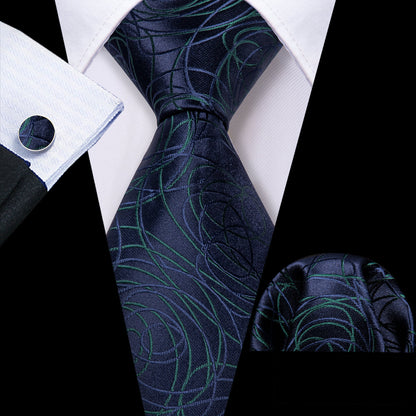 Blue Green Line Silk Tie, Pocket Square and Cufflinks Set tie sets    - Sophisticated Gentlemen