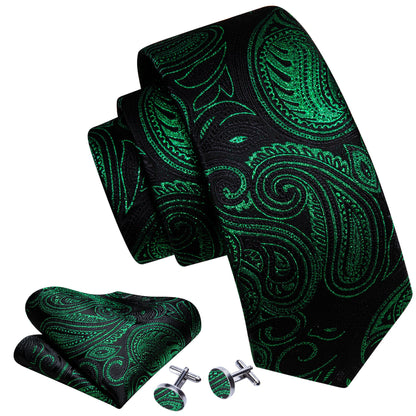 Green Valley Tie, Pocket Square and Cufflinks tie set    - Sophisticated Gentlemen