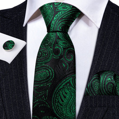 Green Valley Tie, Pocket Square and Cufflinks tie set    - Sophisticated Gentlemen
