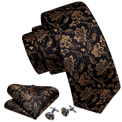 Black Gold Shining Paisley Tie, Pocket Square and Cufflinks Set tie sets    - Sophisticated Gentlemen