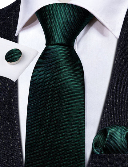 Green Solid Silk Tie, Pocket Square and Cufflinks Set tie sets    - Sophisticated Gentlemen
