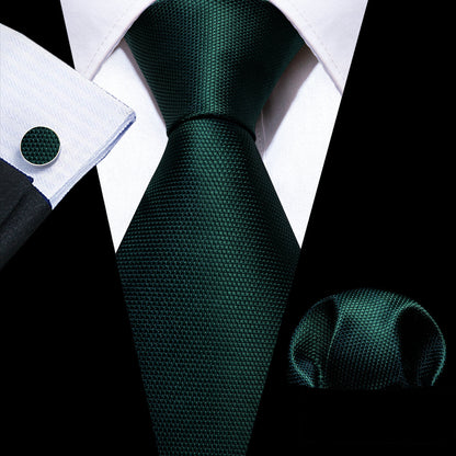 Green Solid Silk Tie, Pocket Square and Cufflinks Set tie sets    - Sophisticated Gentlemen