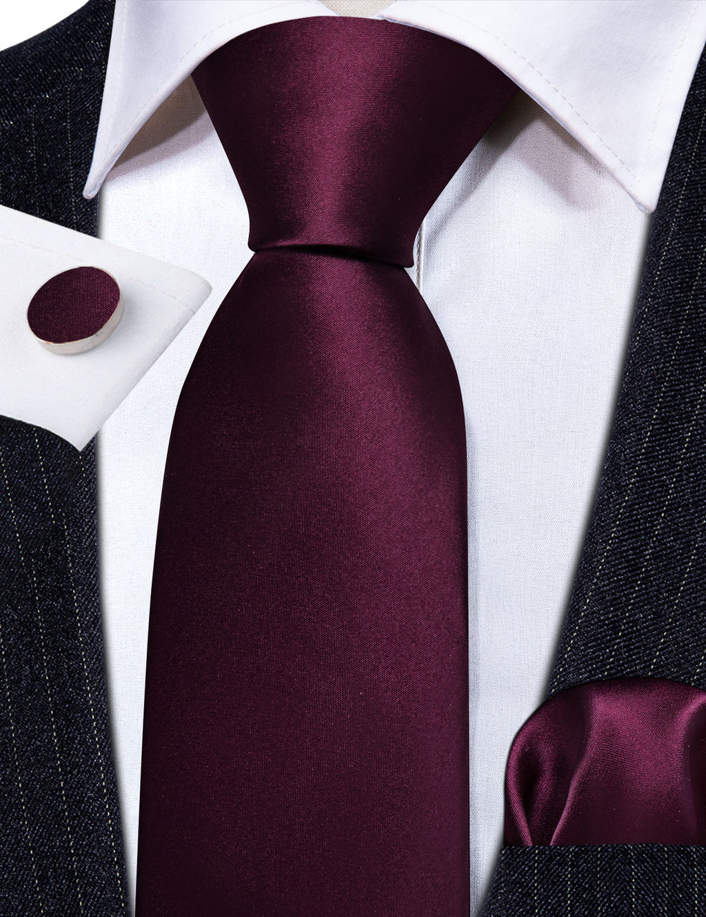Solid Wine Red Silk Tie, Pocket Square and Cufflinks Set tie sets    - Sophisticated Gentlemen