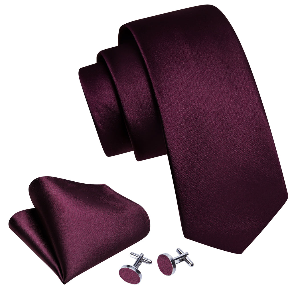 Solid Wine Red Silk Tie, Pocket Square and Cufflinks Set tie sets    - Sophisticated Gentlemen