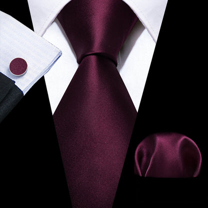Solid Wine Red Silk Tie, Pocket Square and Cufflinks Set tie sets    - Sophisticated Gentlemen