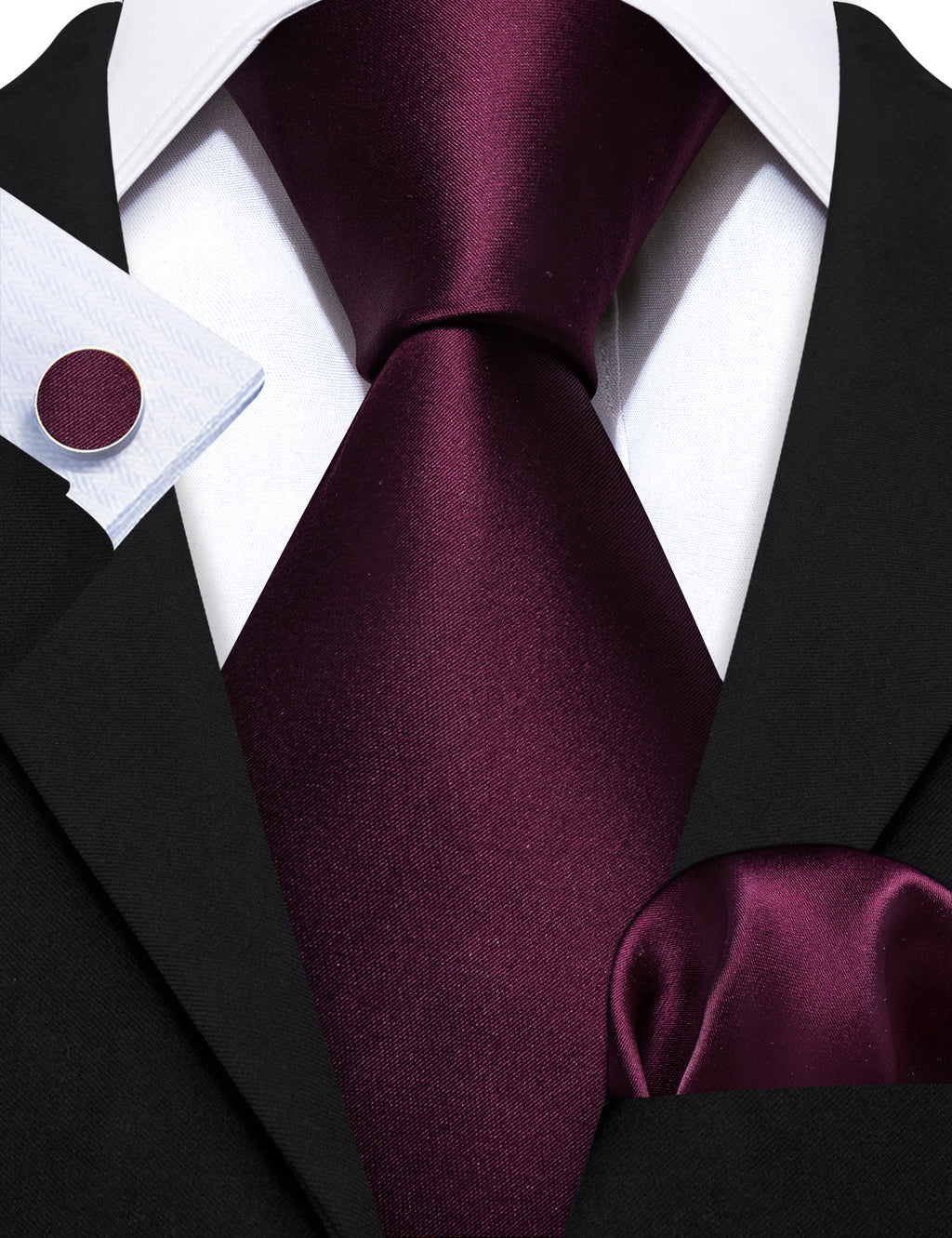 Solid Wine Red Silk Tie, Pocket Square and Cufflinks Set tie sets    - Sophisticated Gentlemen