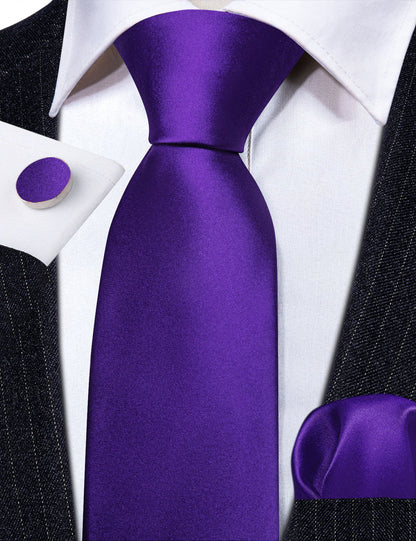 Purple Violet Solid Silk Tie, Pocket Square and Cufflinks Set tie sets    - Sophisticated Gentlemen