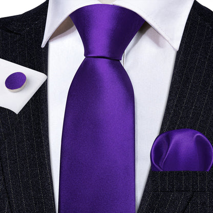 Purple Violet Solid Silk Tie, Pocket Square and Cufflinks Set tie sets    - Sophisticated Gentlemen