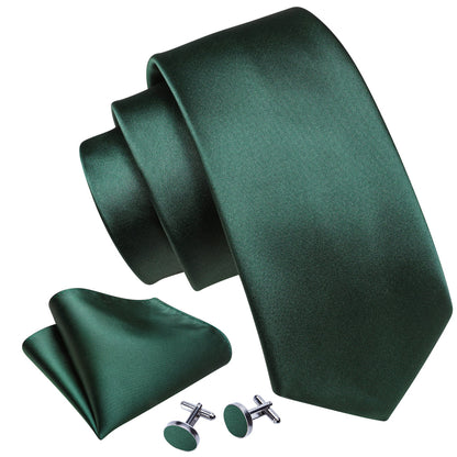 Emerald Green Solid Silk Tie, Pocket Square and Cufflinks Set tie sets    - Sophisticated Gentlemen