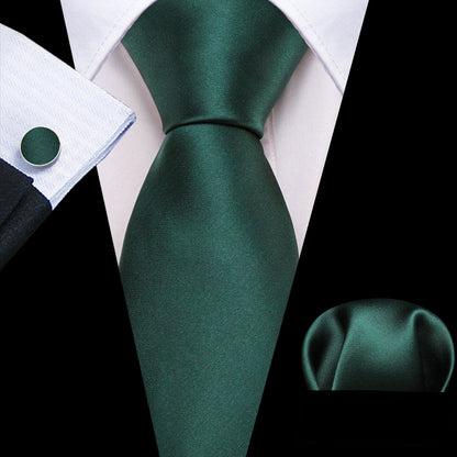 Emerald Green Solid Silk Tie, Pocket Square and Cufflinks Set tie sets    - Sophisticated Gentlemen