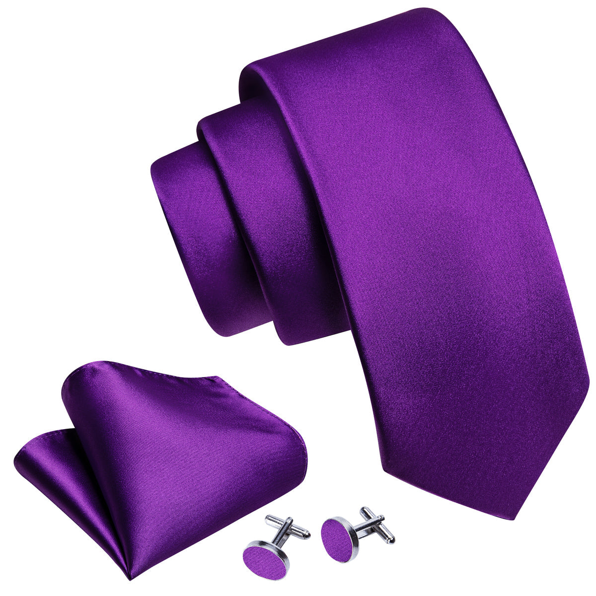 Purple Solid Tie, Pocket Square and Cufflinks Set tie sets    - Sophisticated Gentlemen