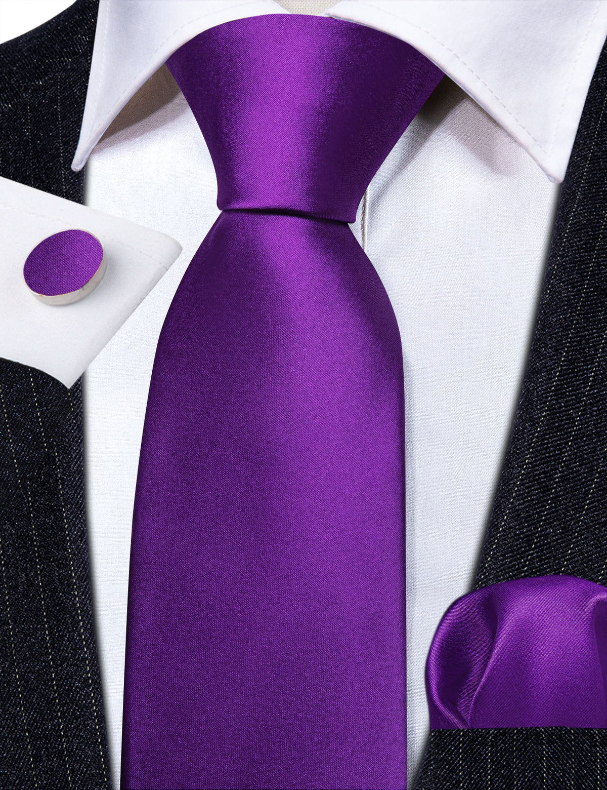 Purple Solid Tie, Pocket Square and Cufflinks Set tie sets    - Sophisticated Gentlemen