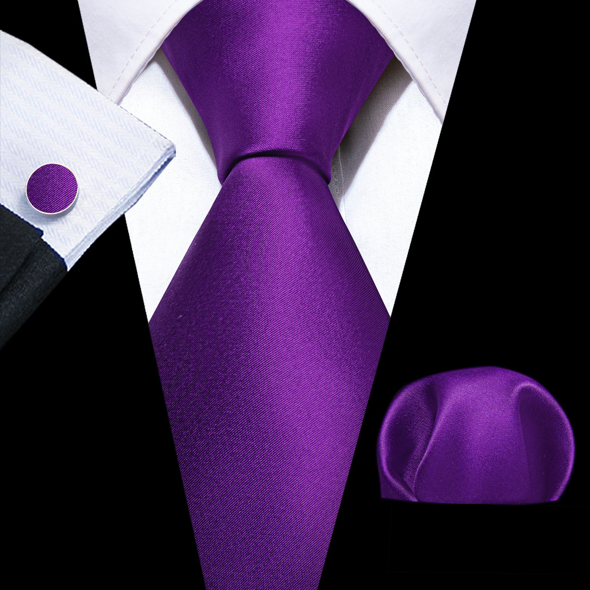 Purple Solid Tie, Pocket Square and Cufflinks Set tie sets    - Sophisticated Gentlemen