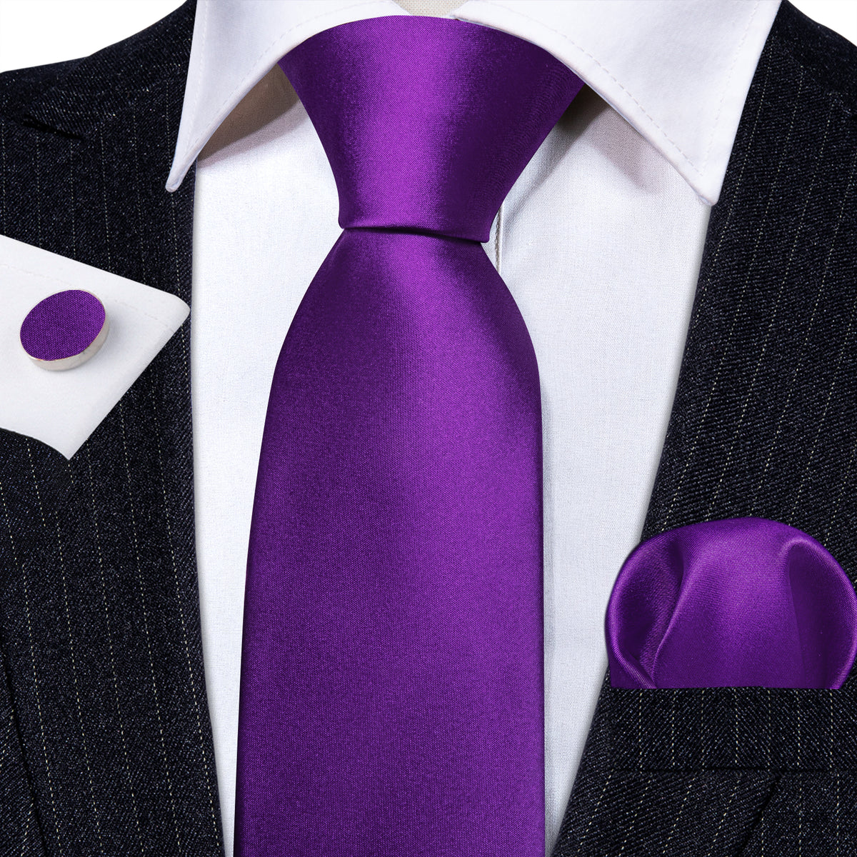 Purple Solid Tie, Pocket Square and Cufflinks Set tie sets    - Sophisticated Gentlemen