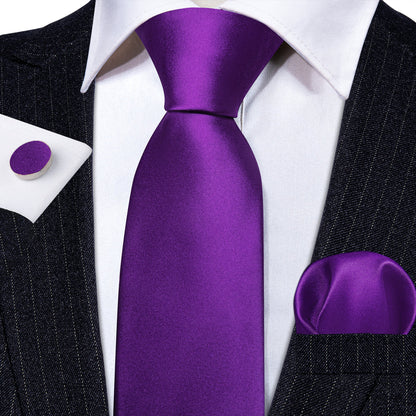 Purple Solid Tie, Pocket Square and Cufflinks Set tie sets    - Sophisticated Gentlemen