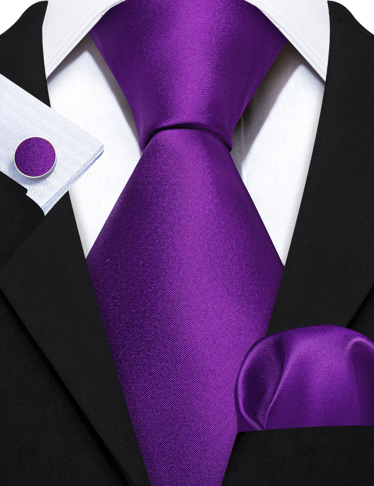 Purple Solid Tie, Pocket Square and Cufflinks Set tie sets    - Sophisticated Gentlemen