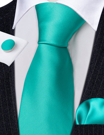 Tiffany Blue Solid Silk Tie, Pocket Square and Cufflinks Set tie sets    - Sophisticated Gentlemen