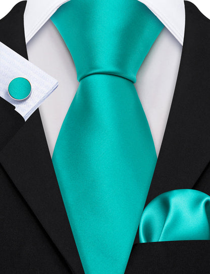 Tiffany Blue Solid Silk Tie, Pocket Square and Cufflinks Set tie sets    - Sophisticated Gentlemen